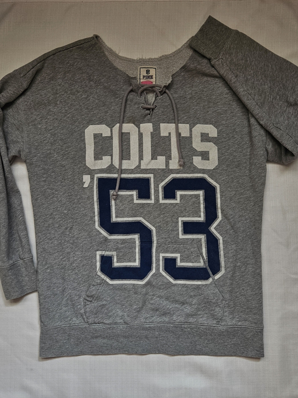 VS PINK NFL Indianapolis Colts Lace Up Sweatshirt Grey Size Small